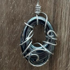HANDMADE STERLING SILVER WRAPPED HEMATITE PENDANT